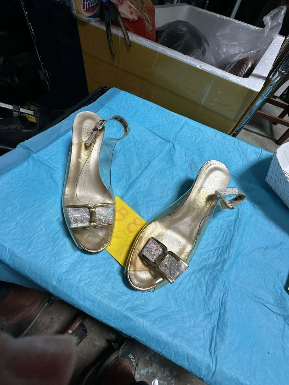 Vintage Magdesians California Clear Vinyl Slingback Wedge Sandals Size 5.5M